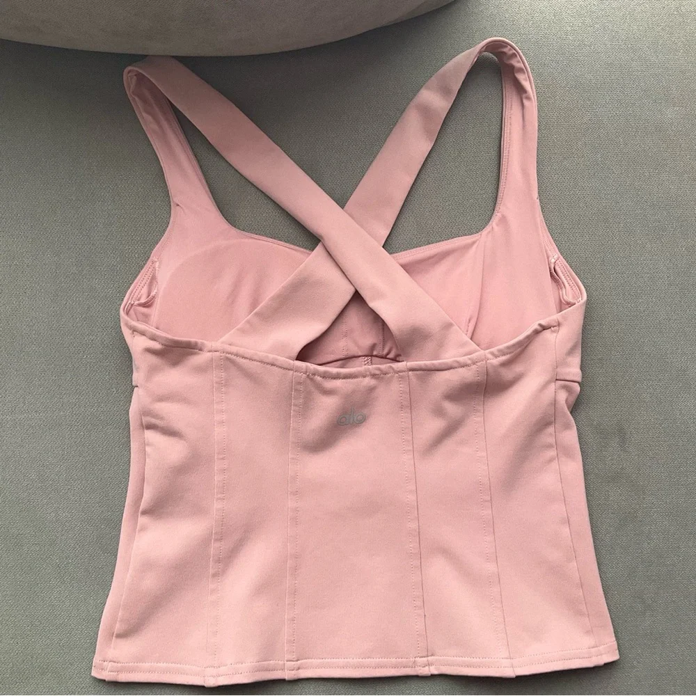 Alo Yoga Airbrush Sparks Fly Corset Tank Vintage Pink S
